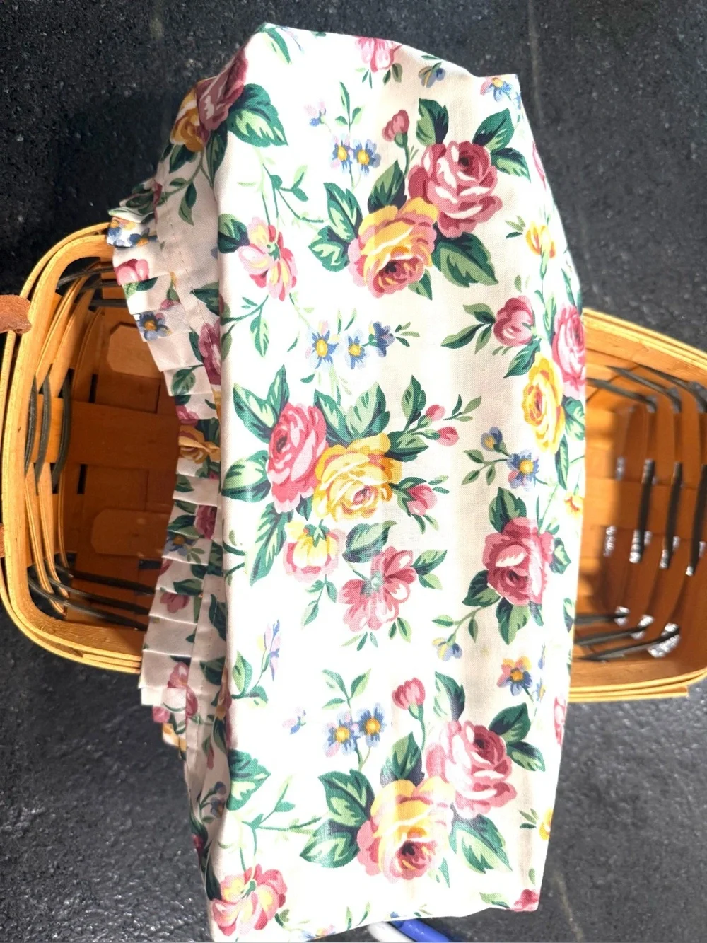 Longaberger Double Handle Rectangle Basket with Floral Liner 2000